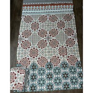 Curtains Set Of 4 Panels 49x82 Bohemian Pattern Coral Gray Teal Rod Pocket 2 Way